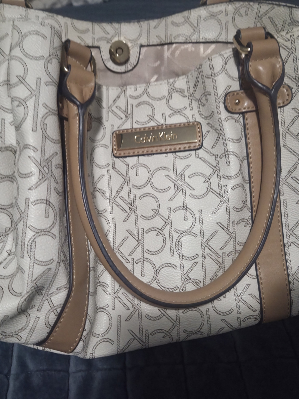 Calvin Klein Beige Logo Tote Bag